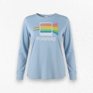 Polaroid Light Blue Retro Light Spectrum Boat Neck Long Sleeve Shirt Size Medium